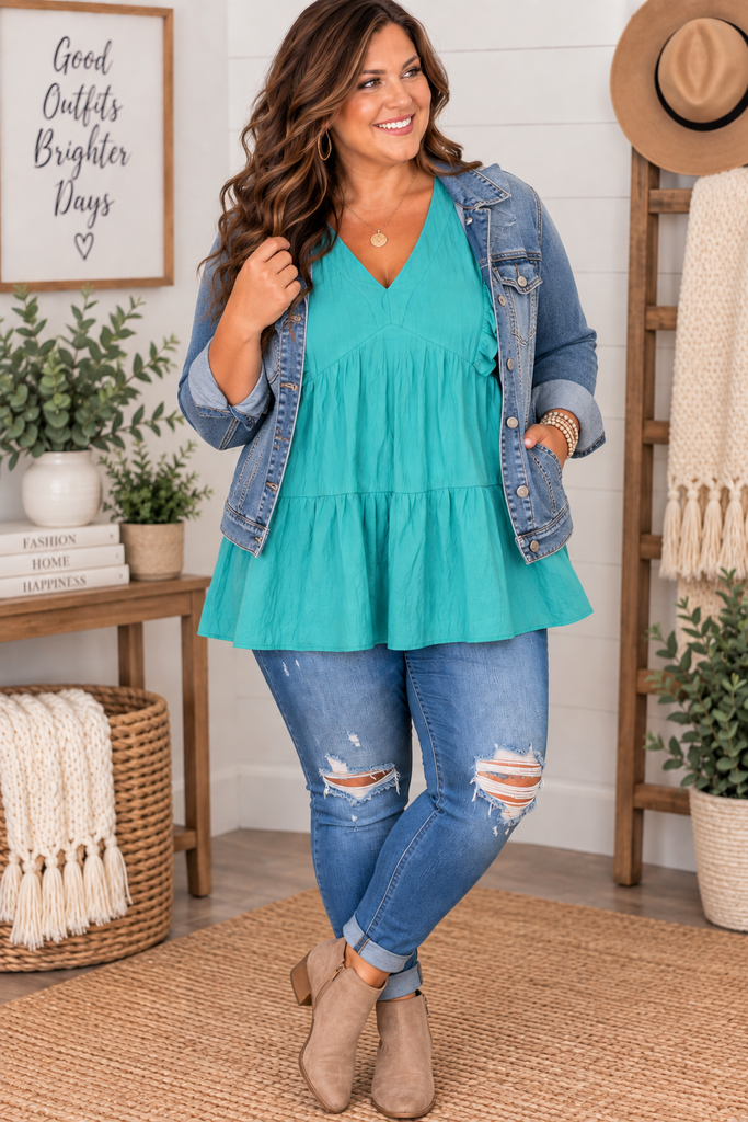 Teal Tiered Tunic Top
